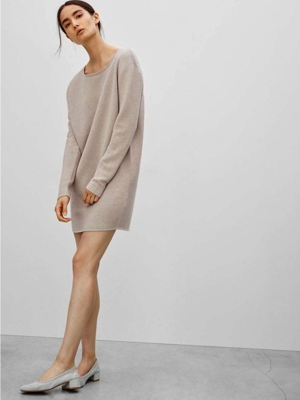Aritzia Wilfred Campanule Silk Cashmere Ribbed Sweater Dress XS Taupe